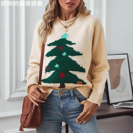 Christmas tree pullover women's sweater欧美宽松节日女装针织