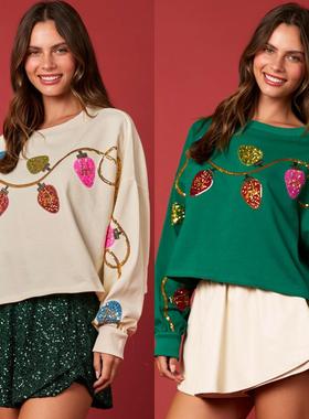 Christmas bell glitter top casual short hoodie圣诞短款卫衣