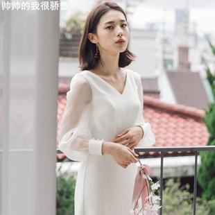 neck long sleeved White for dress women拍照礼服女 bride