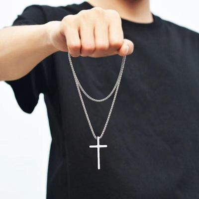 Necklace Men's long cross sweater chain accessories项链男钛