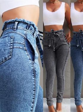 Women's plus size jeans slim waistband high waisted woman