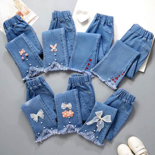 Girls' denim pants for kids女大童炸街裤子女童喇叭裤儿童裤子