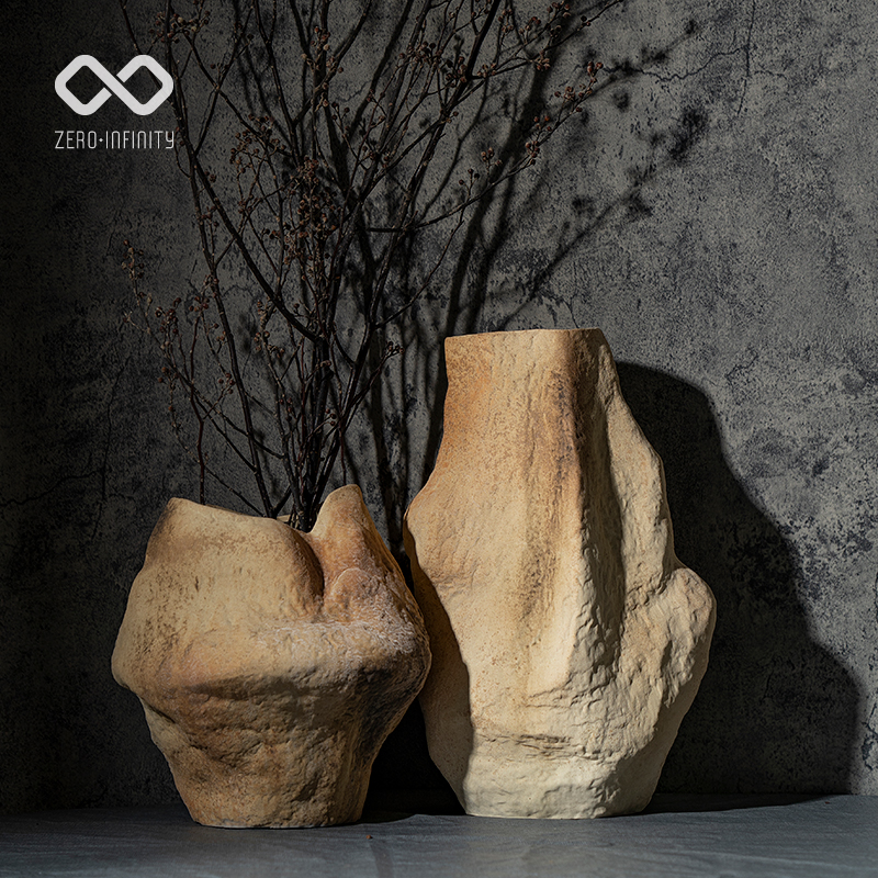 侘寂风霜色陶瓷花器复古软装装饰摆件民宿风家居样板房玄关客厅