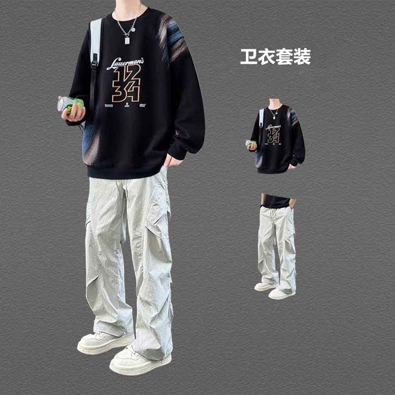 美式高街风圆领卫衣男青少年