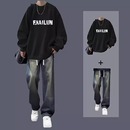 休闲青少年美式 圆领卫衣男士 秋冬季 2025新款 加绒上衣一套搭配 套装