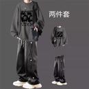 加绒加厚潮流复古男装 春秋季 搭配一套上衣 潮牌重磅卫衣男套装 美式