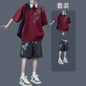 中国风纯棉t恤男生一套穿搭套装 青少年学生帅气 短裤 夏季 宽松短袖