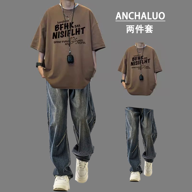 潮牌帅气ins短袖套装夏季男士