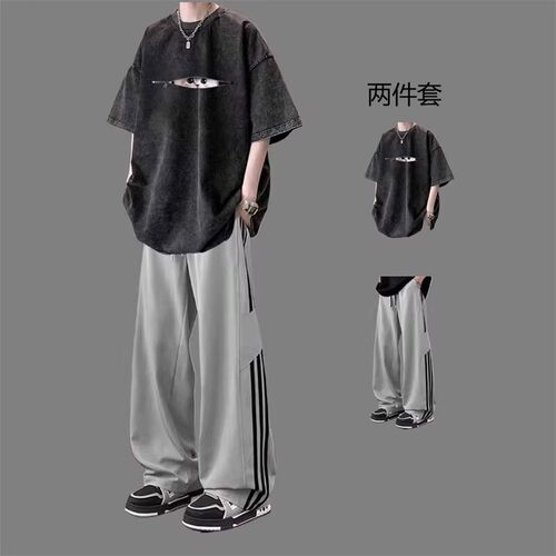 美式短袖T恤男生一整套穿搭套装