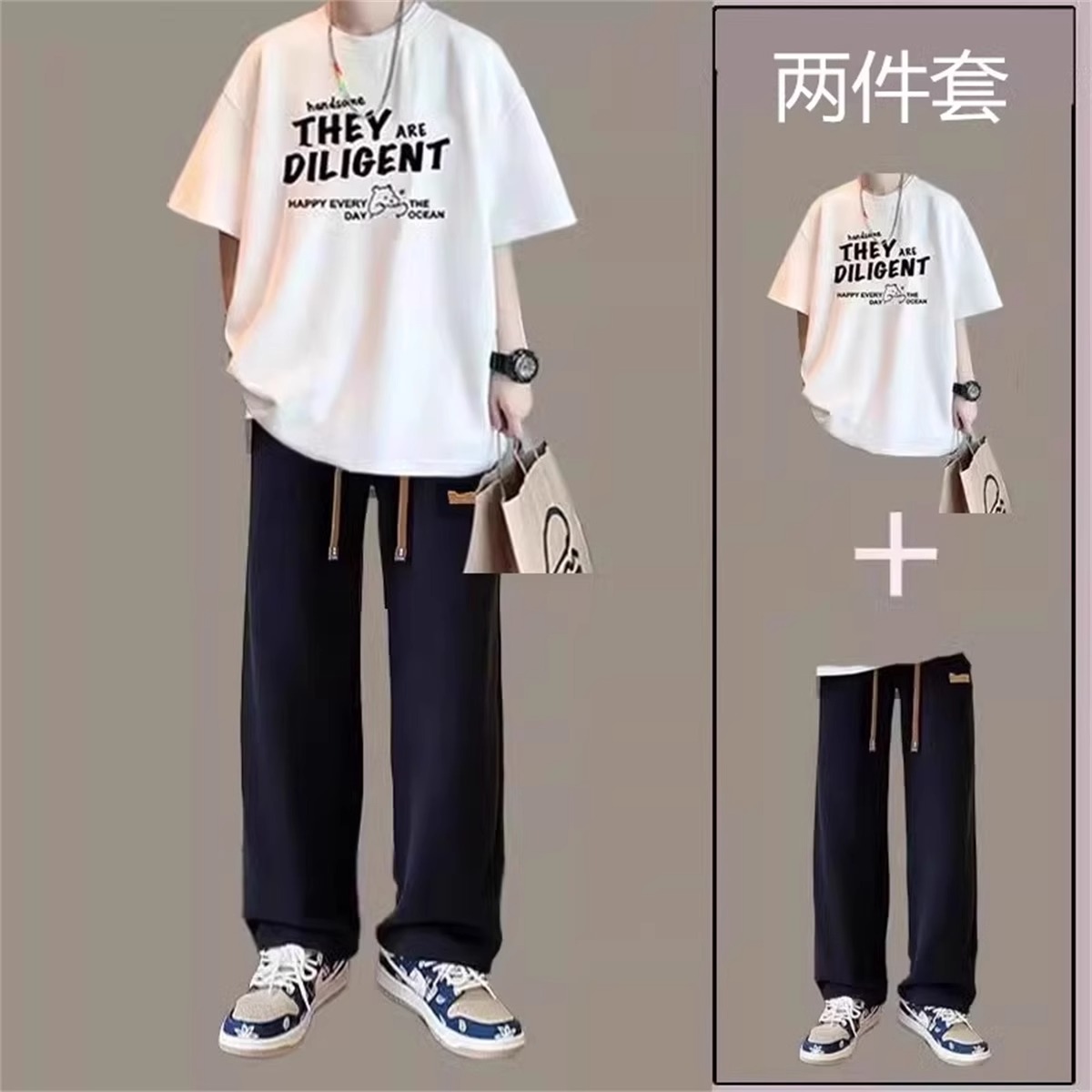 纯棉短袖T恤青少年男装两件套