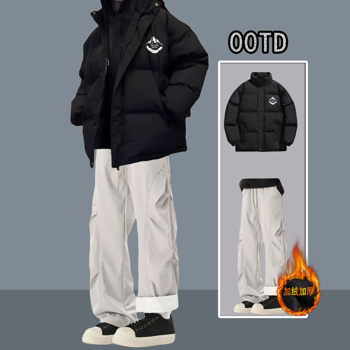 潮流连帽棉衣男青少年宽松加厚