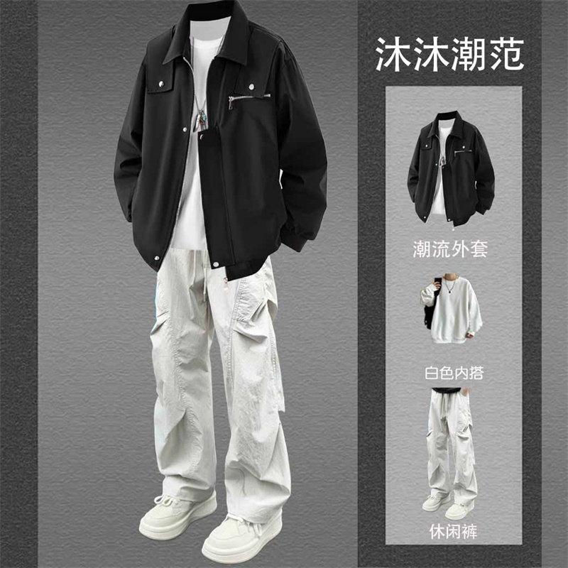 vintage美式复古外套男士三件套