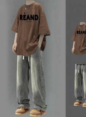 美式复古痞帅套装潮男士穿搭夏季短袖青少年男装帅气学生潮流长裤