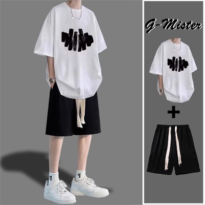 短袖潮流男生100%纯棉T恤套装