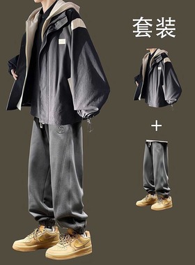 假两件外套男生套装春秋季青少年男装帅气学生潮流穿搭一整套搭配