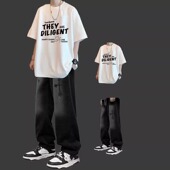 青少年男装 美式 一套搭配 套装 潮牌宽松半袖 hiphop风短袖 t恤男夏季