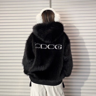 O-DOG 毛绒刺绣外套 海马毛简约印花酷潮短款舞者嘻哈街舞
