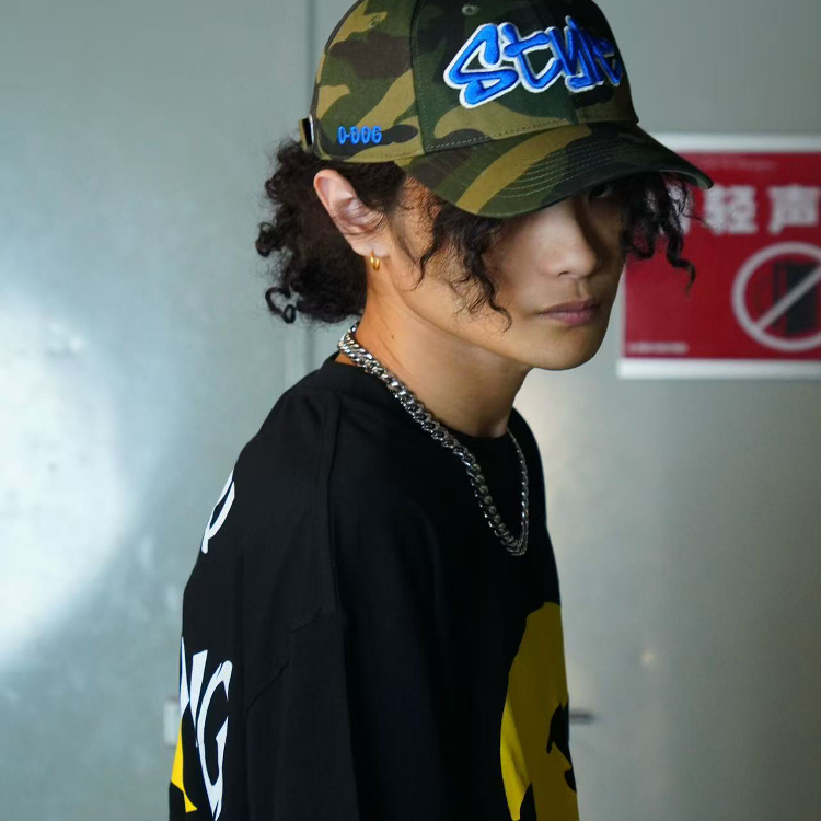 O-DOG STYLE蓝字迷彩棒球帽 圆顶休闲鸭舌帽百搭潮美式街头odog
