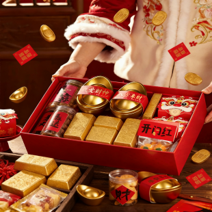 2026新年财神金元宝食盒外包装空盒饼干糕点坚果中式金元宝礼品盒
