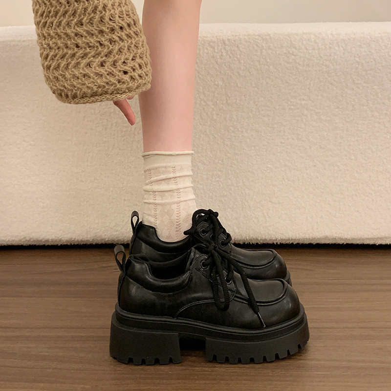 厚底加绒增高小皮鞋女配裙子单鞋