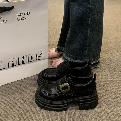 厚底增高小皮鞋女加绒小个子单鞋