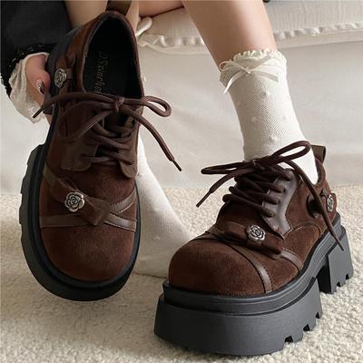 厚底增高小皮鞋女加绒英伦风单鞋