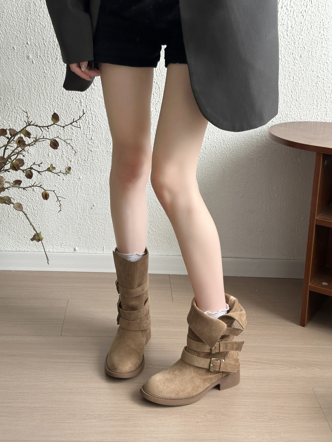 Maillard Two-Piece Ankle Boots for Women, 2026 Autumn New Western Denim Boots, Belt-Buckle, Thick-Soled Martin Boots, Riding Boots