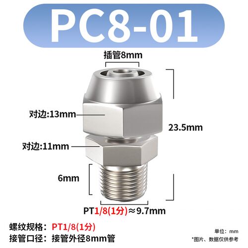 气管快速接头气动铜快拧外螺纹直通外丝气路汽配件大全PC4/6/8-02