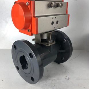 气动塑料法兰球阀Q641F耐腐蚀UPVC CPVC PVDF酸碱污水海水切断阀