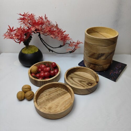 日式香樟木圆形果盘甜品糕点