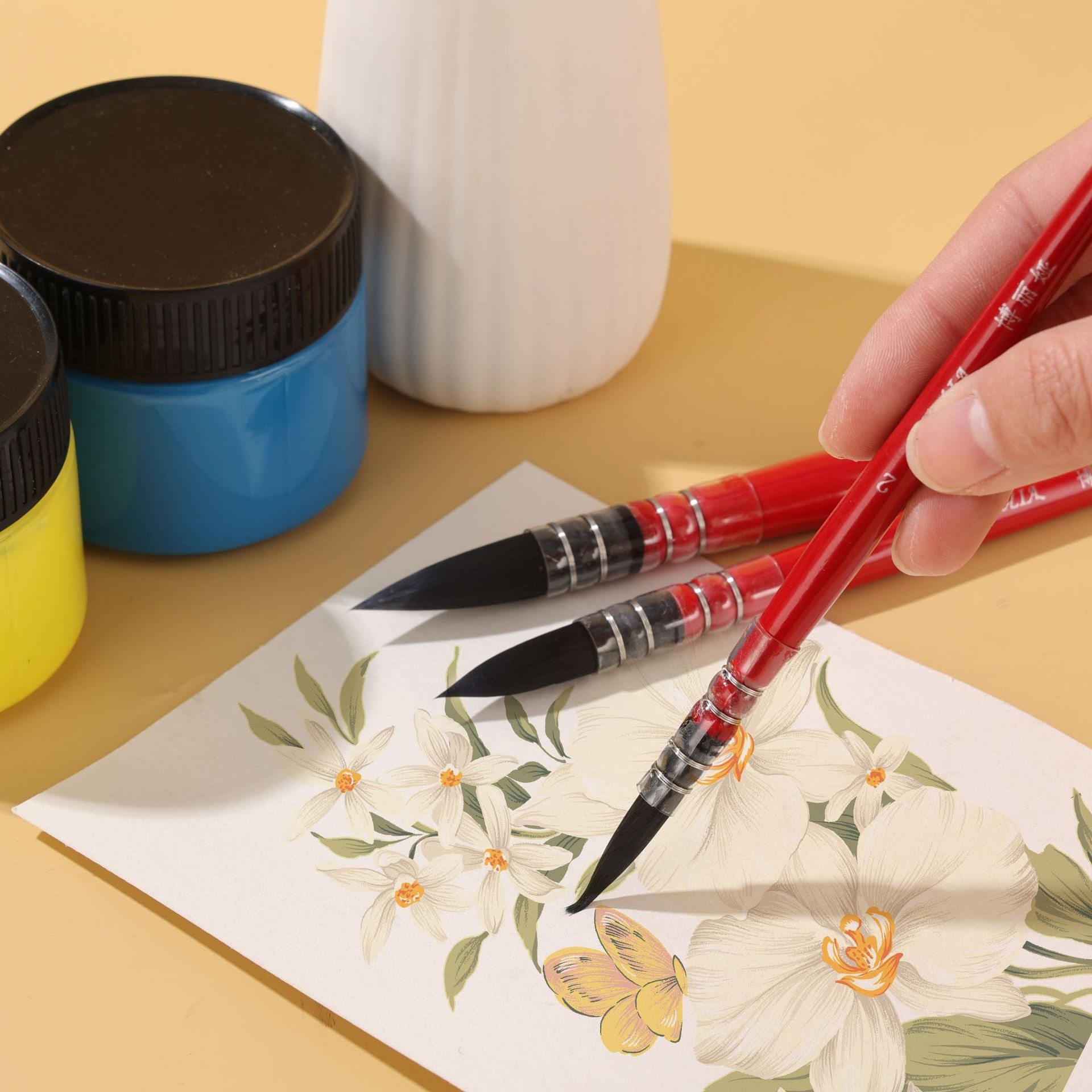 红胖子水彩笔松鼠毛水彩画笔套装圆头勾线笔美术色彩颜料毛笔画材