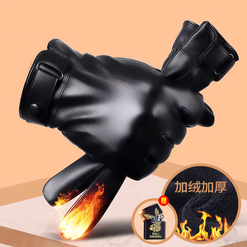 2025新款头层羊皮触屏真皮手套男士秋冬季加绒保暖开电车户外骑行