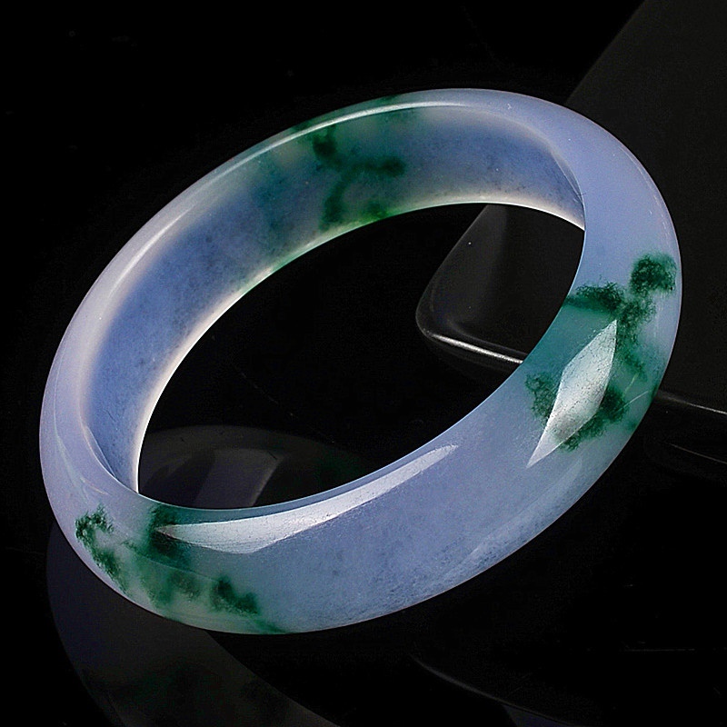 玉器缅甸老坑翡翠飘蓝花色 玉手镯 女款玉镯子 玉镯 女