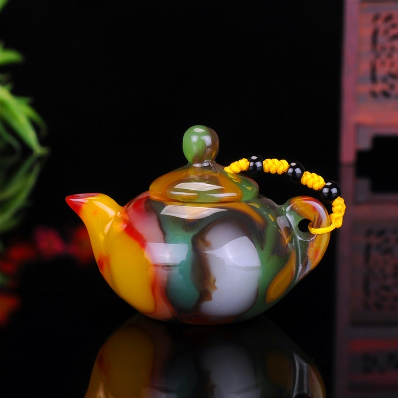 玉器新疆彩玉酒壶手把件白绿红玉石小酒壶摆件 手玩件蜀黎