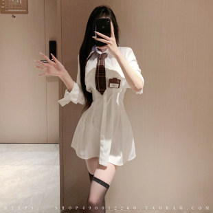 学院风甜酷辣妹长袖衬衫连衣裙女性感纯欲足浴技师学生JK制服套装