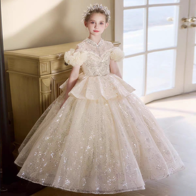 高端女童礼服裙轻奢小众生日公主裙花童婚礼主持人走秀钢琴演出服