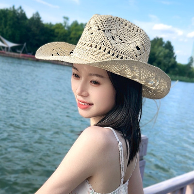 新款草帽海边帽子度假骑士帽礼帽