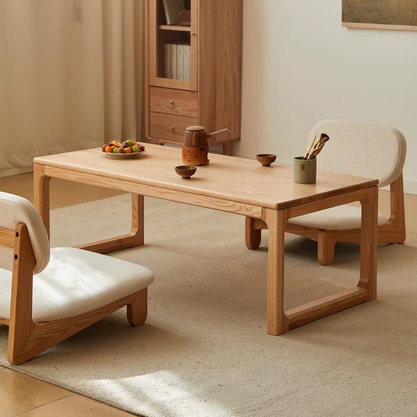 橡木实木茶桌新中式禅意原木茶几日式榻榻米炕桌家用客厅茶台