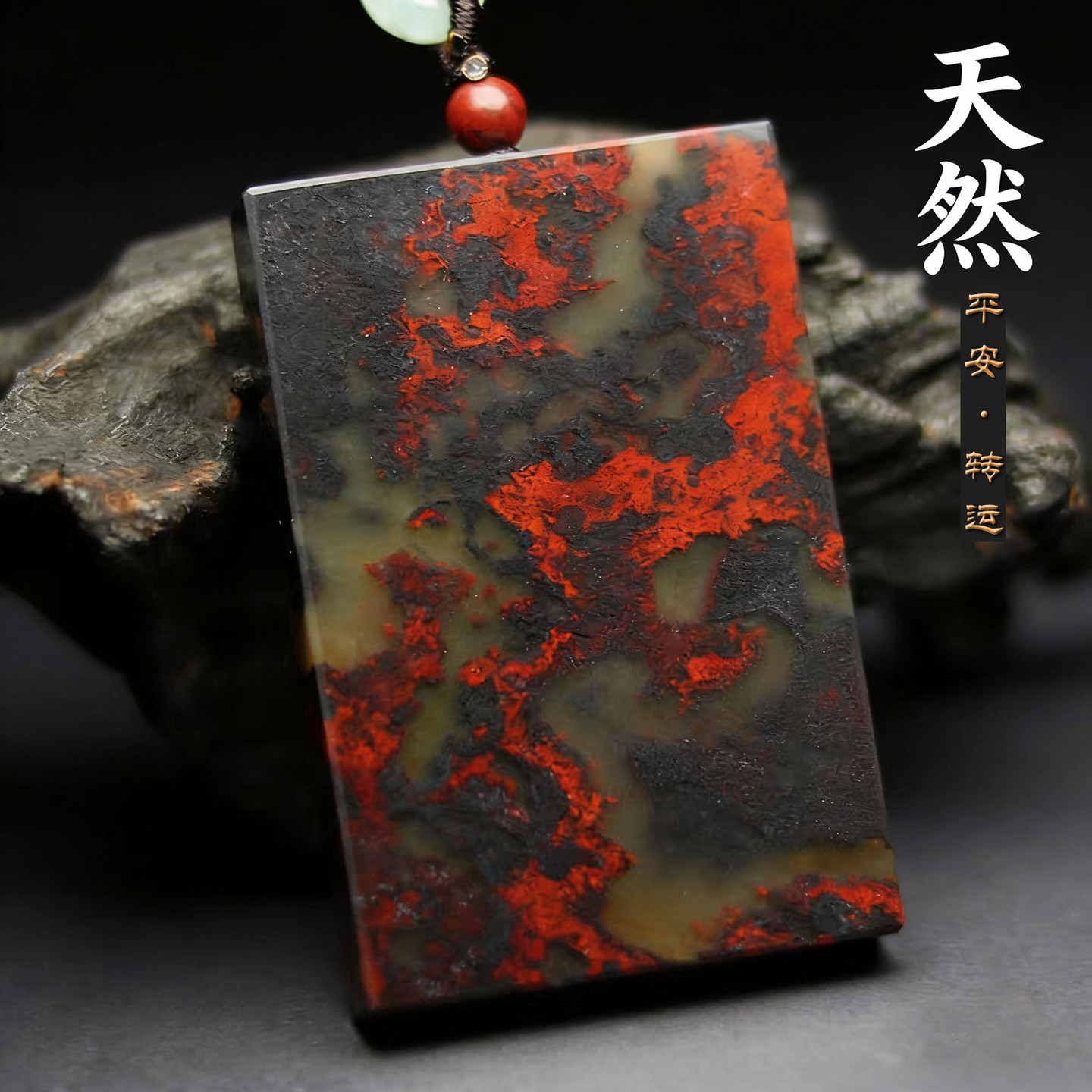 桂林鸡血玉平安牌吊坠天然正品玉石挂件方牌平安无事护身男女项链