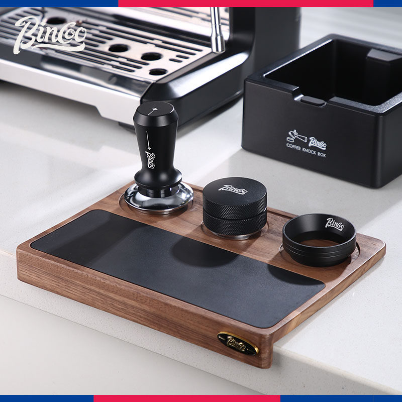 Bincoo胡桃木填压板意式咖啡机手柄压粉锤布粉器收纳板敲渣盒套装