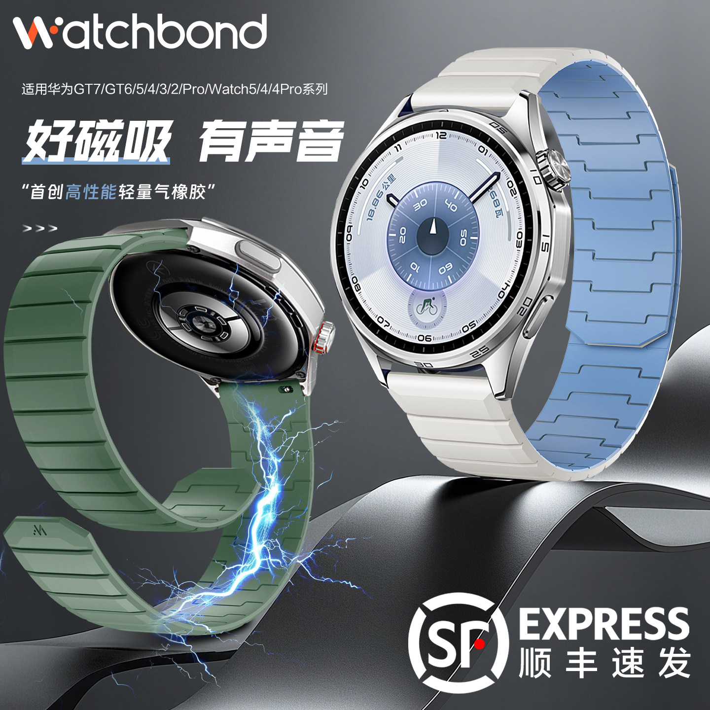 适用华为gt7轻量气橡胶手表带GT7pro钛空版磁吸腕表带GT6运动GT5智能4男士watch5高级4pro非硅胶buds2秋男士图片