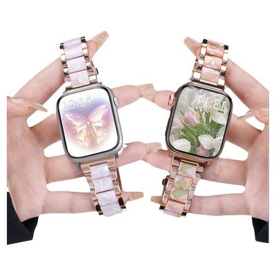 适用OPPOwatch3手表se树脂合金彩虹表带3pro运动watch4pro智能watchX夏天watch2透气玫瑰金表链女款式腕带