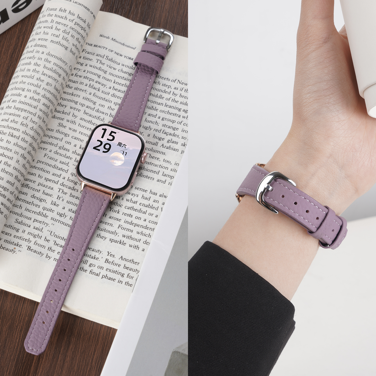 适用华为FIT4手表watchfit4荔枝纹真皮表带FIT3智能手环新款秋冬4pro男女款FIT3代磁吸卡扣真皮质腕带链配件