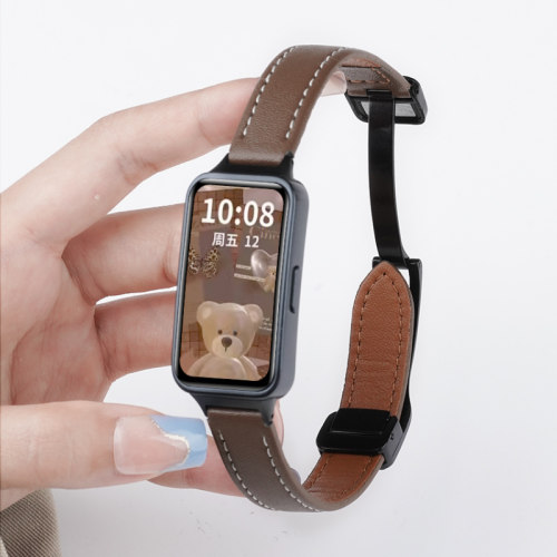 适用华为手环10/9磁吸扣皮质表带8/NFC运动智能荣耀手环9/7女生6pro手链非原装配件腕带透气表链高级夏季秋冬