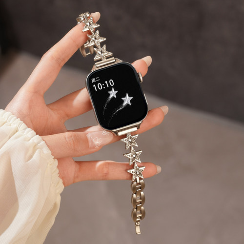 适用VIVOWatch GT2手表带时尚镶钻五角星腕表带IQOO Watch GT2手环锌合金属表带GT2代女高级感智能夏透气表链