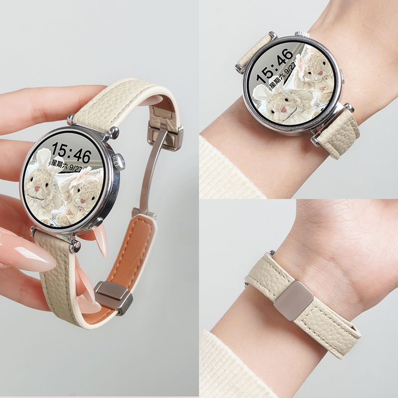 适用小米watchs4新款41mm磁扣真皮表带oppowatchx2mini腕表佳明Forerunner255S/music/Venu4/3/2S/18mm链配件