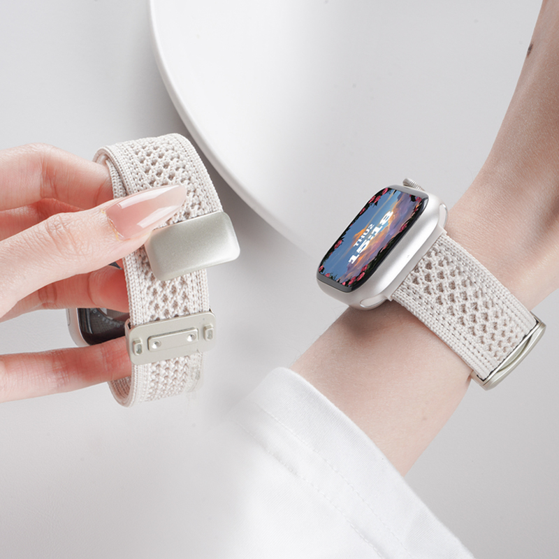 适用苹果iwatch S10手表带ultra2磁吸扣透气镂空编织腕表带applewatch S9运动8智能S7小众se创意6男女生夏天