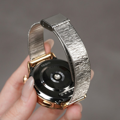 适用OPPOwatchx3mini不锈钢肌理纹手表带x2mini运动智能手表金属腕表带18mm女生秋冬表链
