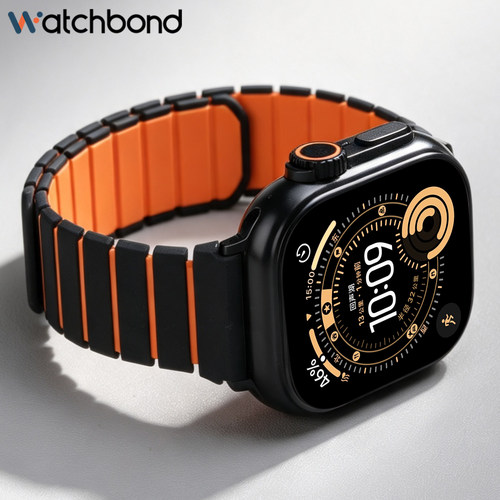 适用iwatch苹果S11手表带Ultra3磁脊战甲S10磁吸硅胶腕表带S9/8/7双色applewatch运动智能SE3代夏透气表配件