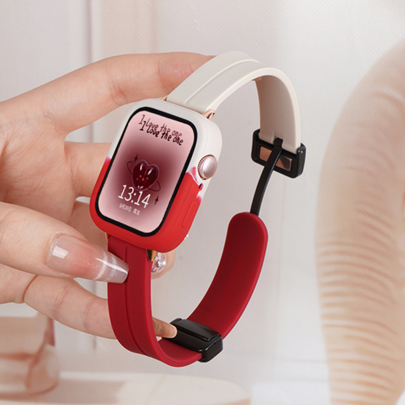 适用华为watchfit3手表磁吸扣硅胶表带FIT3运动智能手环硅胶保护套女生秋冬腕表带新年红款套装新款配件